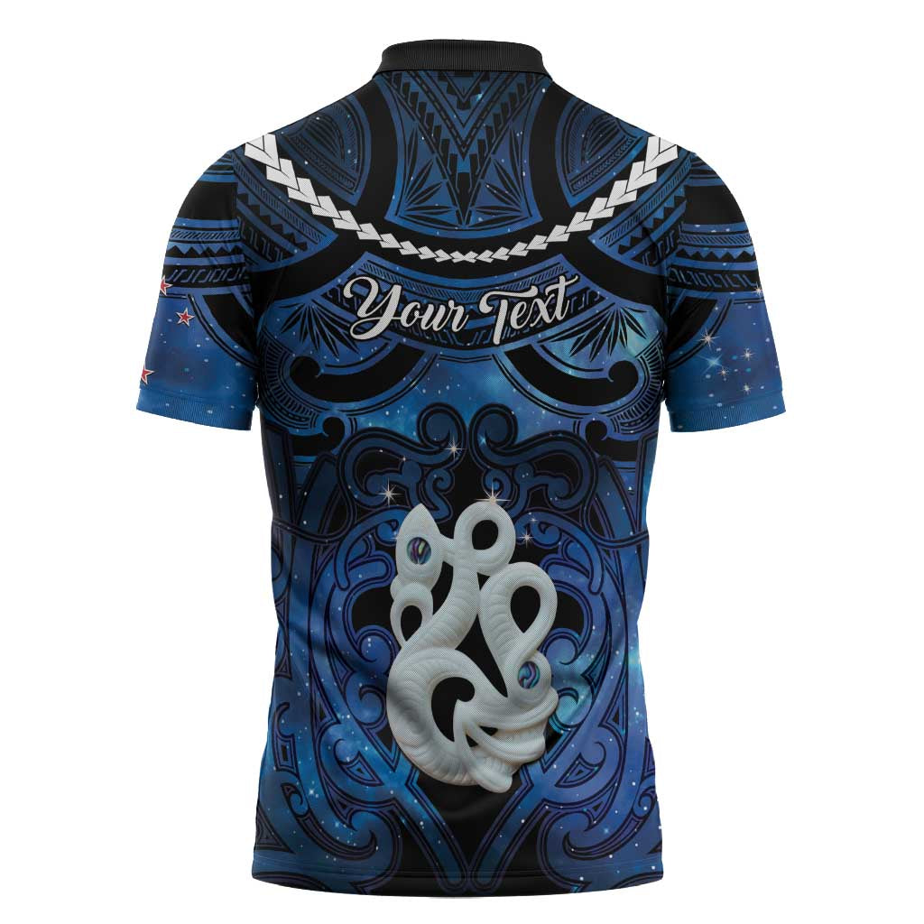 Personalized Maori Matariki Manaia Zipper Polo Shirt Maori Kowhaiwhai Pattern Galaxy
