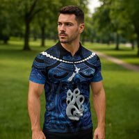 Personalized Maori Matariki Manaia Zipper Polo Shirt Maori Kowhaiwhai Pattern Galaxy
