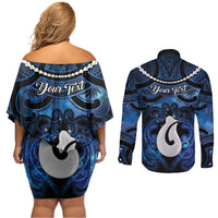Personalized Maori Matariki Hei Matau Couples Matching Off Shoulder Short Dress and Long Sleeve Button Shirt Maori Kowhaiwhai Pattern Galaxy LT01 - Polynesian Pride