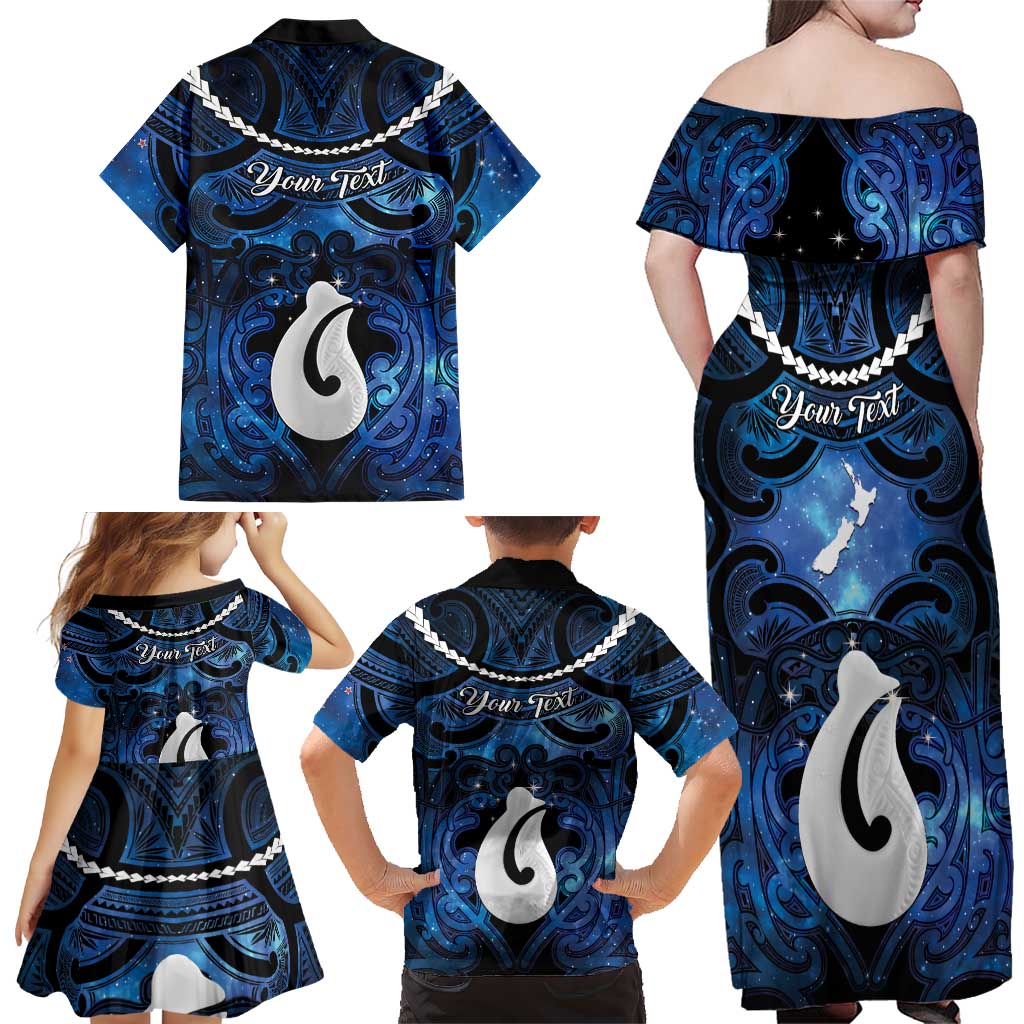 Personalized Maori Matariki Hei Matau Family Matching Off Shoulder Maxi Dress and Hawaiian Shirt Maori Kowhaiwhai Pattern Galaxy