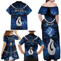 Personalized Maori Matariki Hei Matau Family Matching Off Shoulder Maxi Dress and Hawaiian Shirt Maori Kowhaiwhai Pattern Galaxy