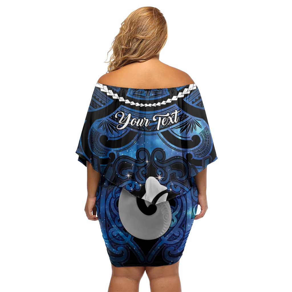 Personalized Maori Matariki Hei Matau Family Matching Off Shoulder Short Dress and Hawaiian Shirt Maori Kowhaiwhai Pattern Galaxy