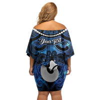 Personalized Maori Matariki Hei Matau Family Matching Off Shoulder Short Dress and Hawaiian Shirt Maori Kowhaiwhai Pattern Galaxy