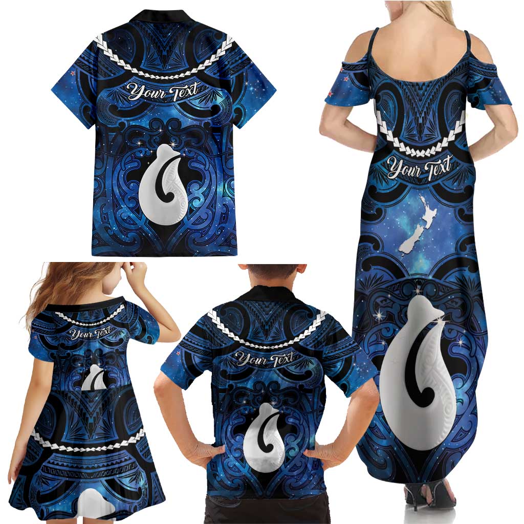 Personalized Maori Matariki Hei Matau Family Matching Summer Maxi Dress and Hawaiian Shirt Maori Kowhaiwhai Pattern Galaxy