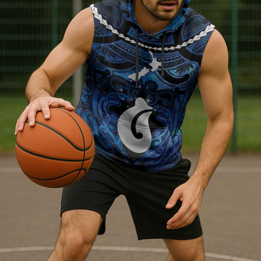 Personalized Maori Matariki Hei Matau Sleeveless Hoodie Maori Kowhaiwhai Pattern Galaxy LT01 - Polynesian Pride