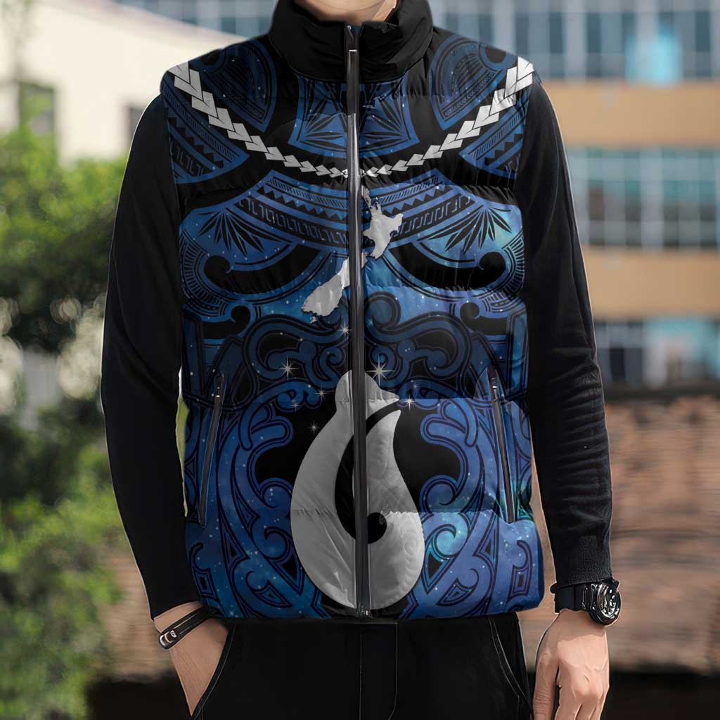Personalized Maori Matariki Hei Matau Sleeveless Puffer Jacket Maori Kowhaiwhai Pattern Galaxy LT01 - Polynesian Pride