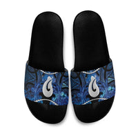 Maori Matariki Hei Matau Slide Sandals Maori Kowhaiwhai Pattern Galaxy LT01 Blue - Polynesian Pride