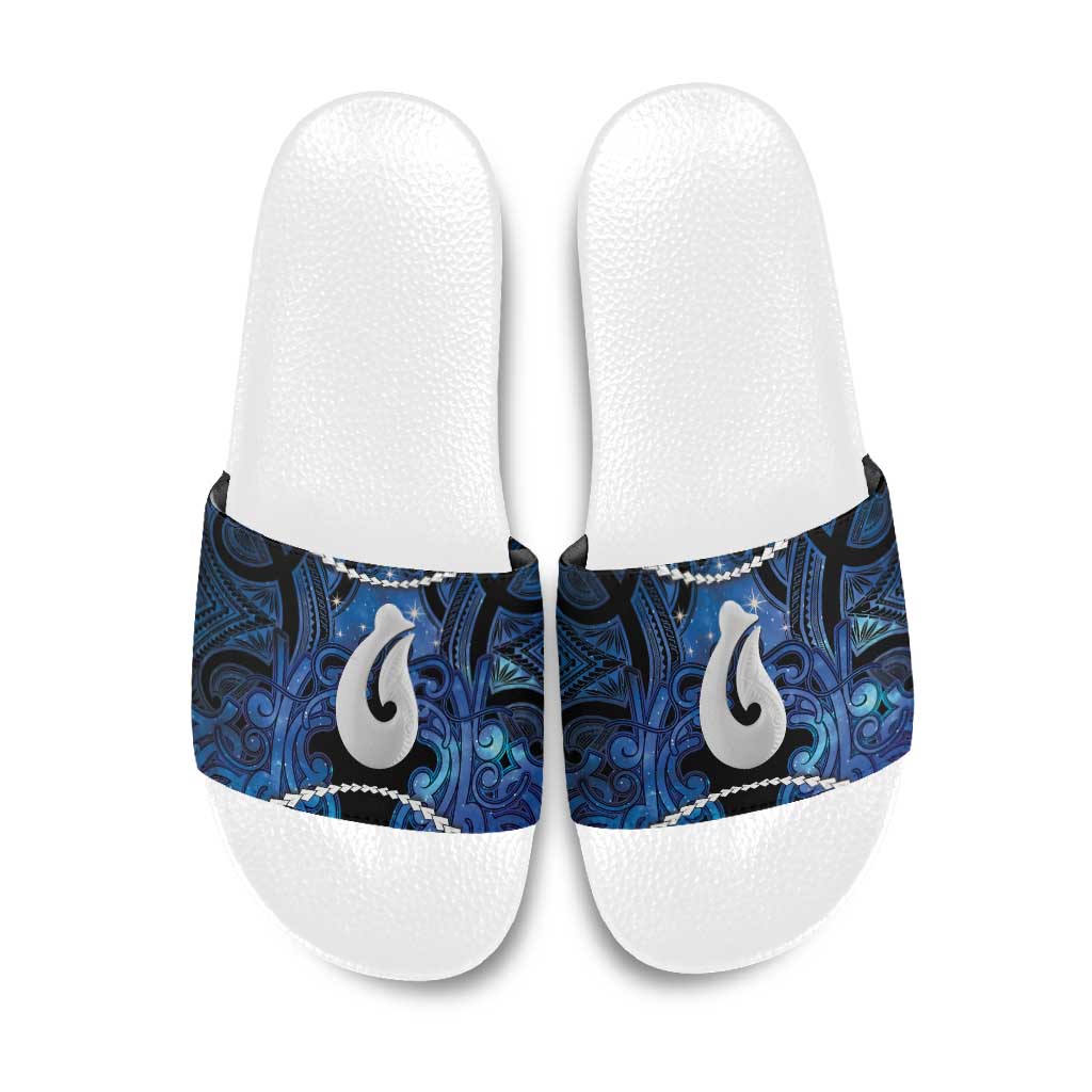 Maori Matariki Hei Matau Slide Sandals Maori Kowhaiwhai Pattern Galaxy LT01 Blue - Polynesian Pride
