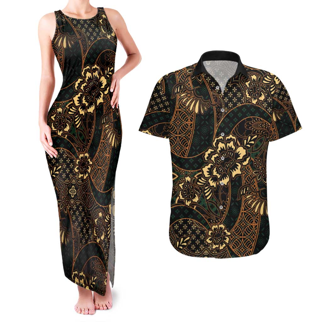 Indonesian Batik Pattern Vintage Brown Couples Matching Tank Maxi Dress and Hawaiian Shirt LT01 Brown - Polynesian Pride