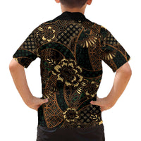 Indonesian Batik Pattern Vintage Brown Family Matching Off The Shoulder Long Sleeve Dress and Hawaiian Shirt