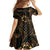 Indonesian Batik Pattern Vintage Brown Family Matching Off The Shoulder Long Sleeve Dress and Hawaiian Shirt