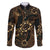 Indonesian Batik Pattern Vintage Brown Family Matching Off The Shoulder Long Sleeve Dress and Hawaiian Shirt
