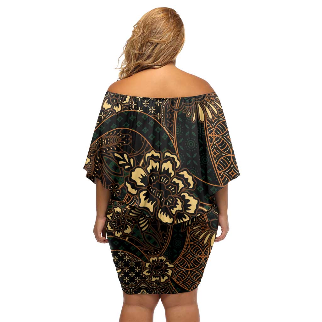 Indonesian Batik Pattern Vintage Brown Family Matching Off Shoulder Short Dress and Hawaiian Shirt