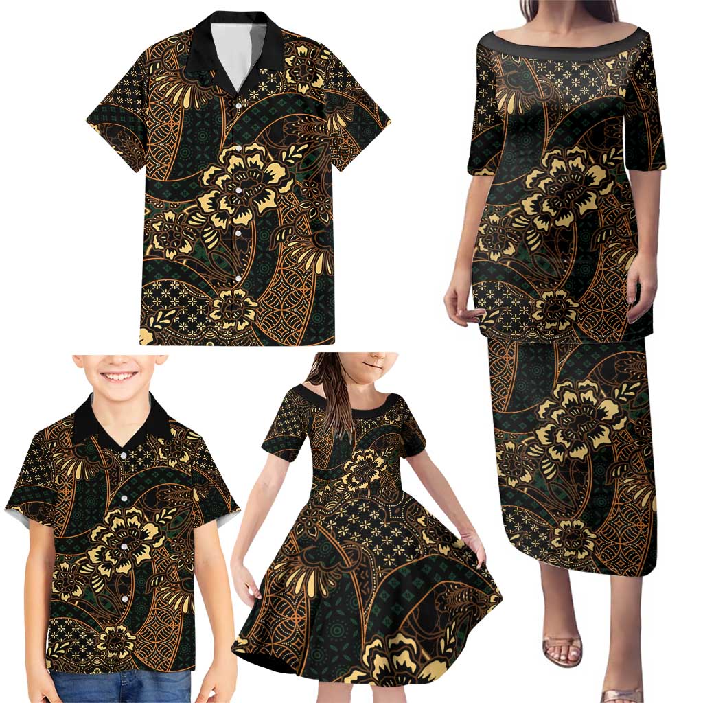 Indonesian Batik Pattern Vintage Brown Family Matching Puletasi and Hawaiian Shirt