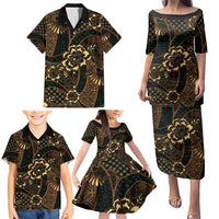 Indonesian Batik Pattern Vintage Brown Family Matching Puletasi and Hawaiian Shirt