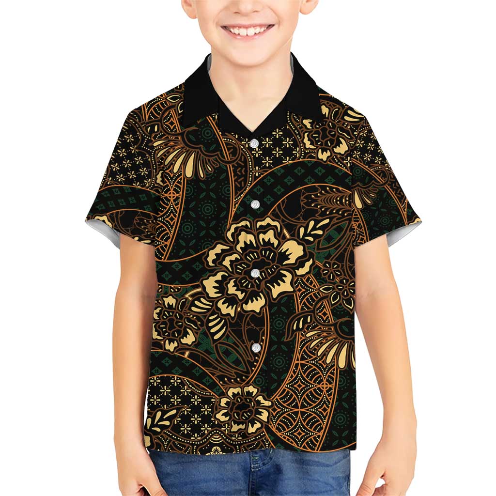 Indonesian Batik Pattern Vintage Brown Family Matching Short Sleeve Bodycon Dress and Hawaiian Shirt LT01 Son's Shirt Brown - Polynesian Pride