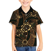 Indonesian Batik Pattern Vintage Brown Family Matching Short Sleeve Bodycon Dress and Hawaiian Shirt LT01 Son's Shirt Brown - Polynesian Pride