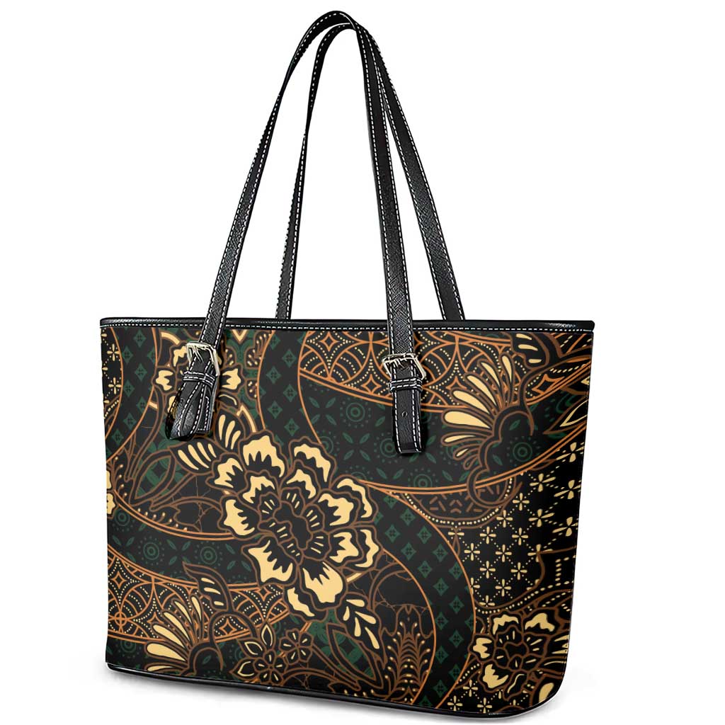 Indonesian Batik Pattern Vintage Brown Leather Tote Bag