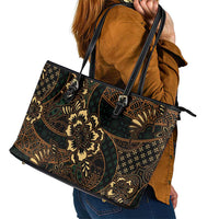 Indonesian Batik Pattern Vintage Brown Leather Tote Bag