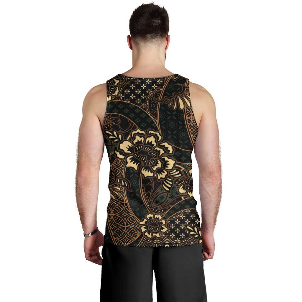 Indonesian Batik Pattern Vintage Brown Men Tank Top