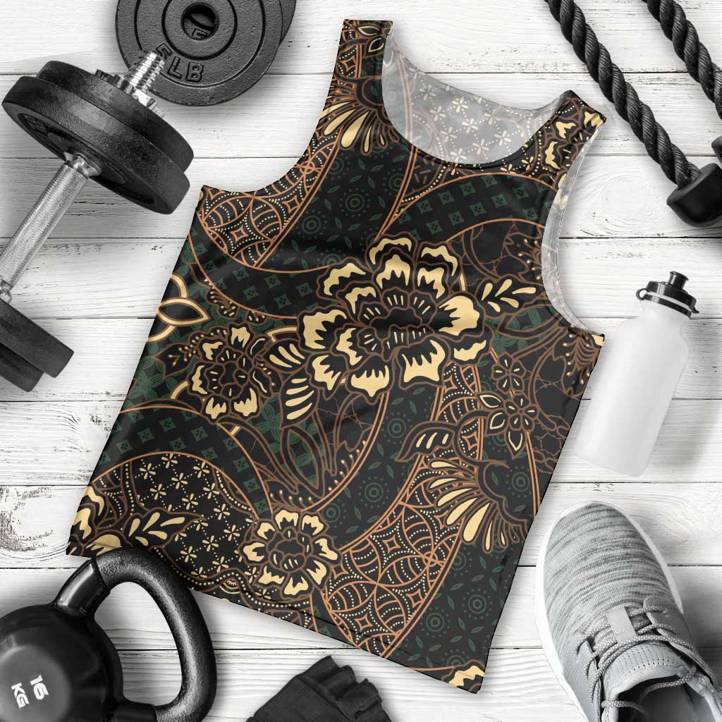 Indonesian Batik Pattern Vintage Brown Men Tank Top
