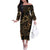 Indonesian Batik Pattern Vintage Brown Off The Shoulder Long Sleeve Dress