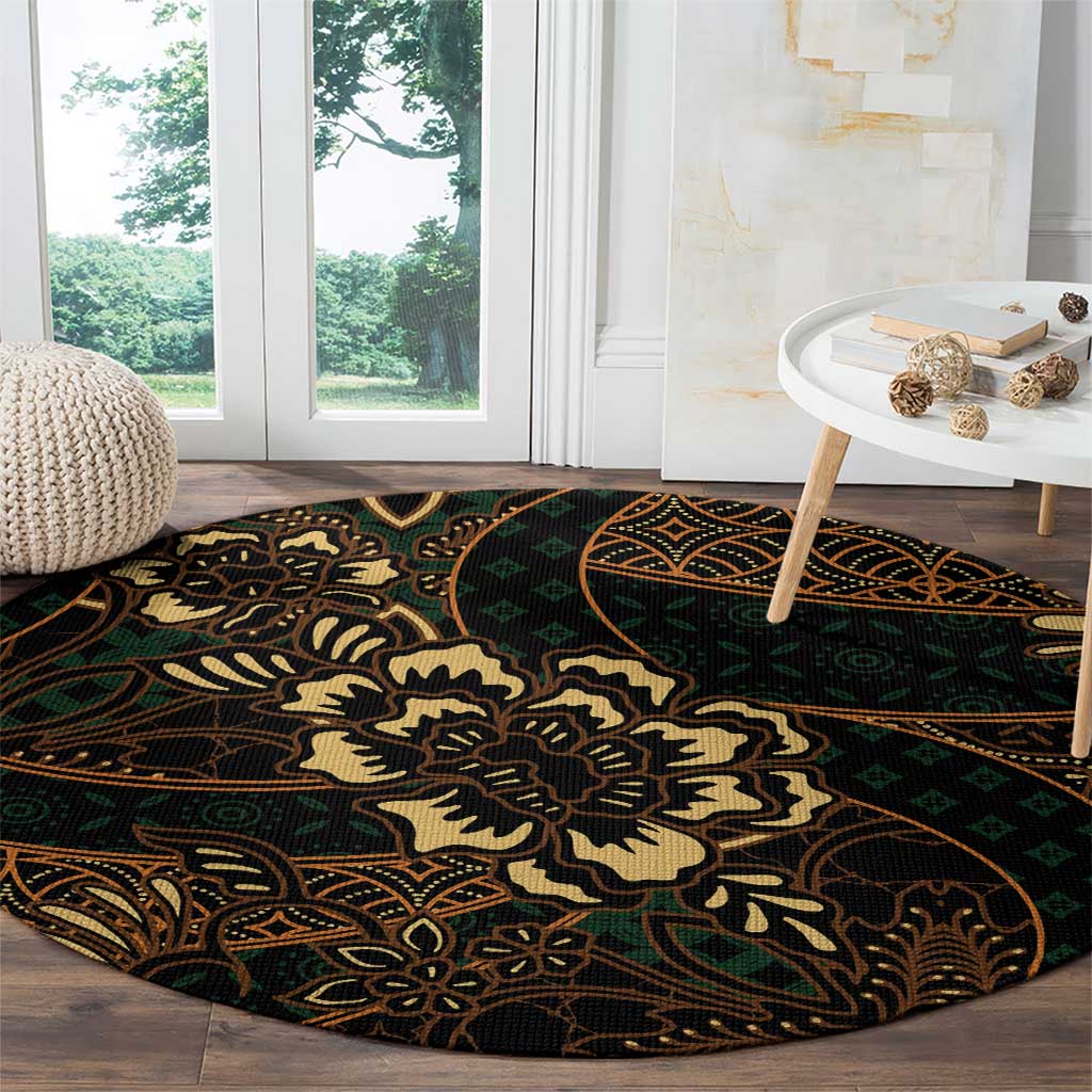 Indonesian Batik Pattern Vintage Brown Round Carpet