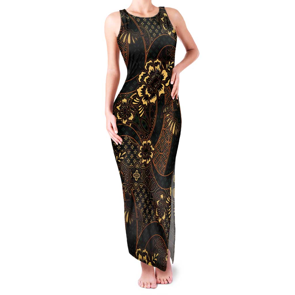 Indonesian Batik Pattern Vintage Brown Tank Maxi Dress