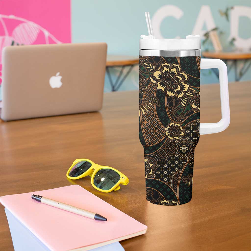 Indonesian Batik Pattern Vintage Brown Tumbler With Handle