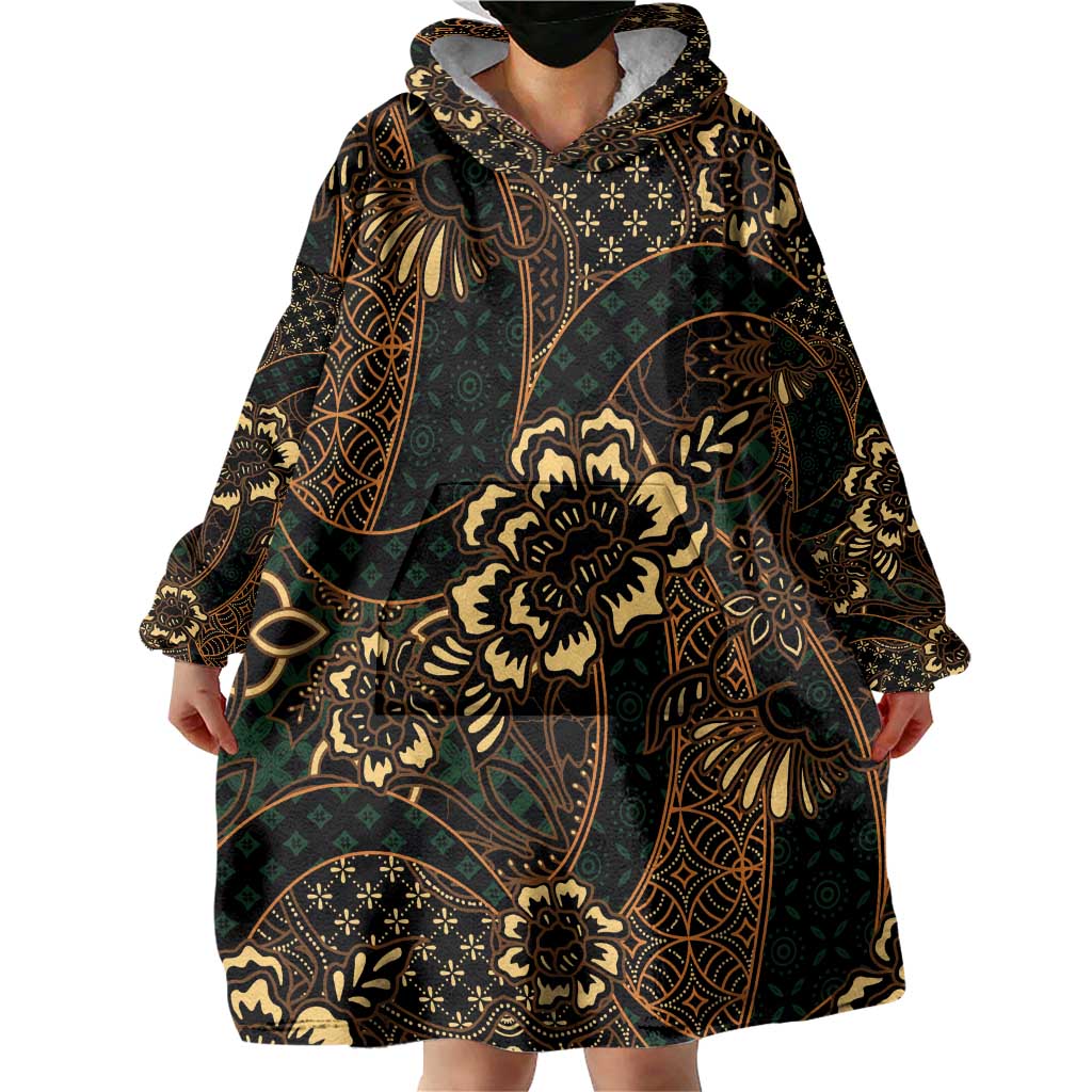 Indonesian Batik Pattern Vintage Brown Wearable Blanket Hoodie