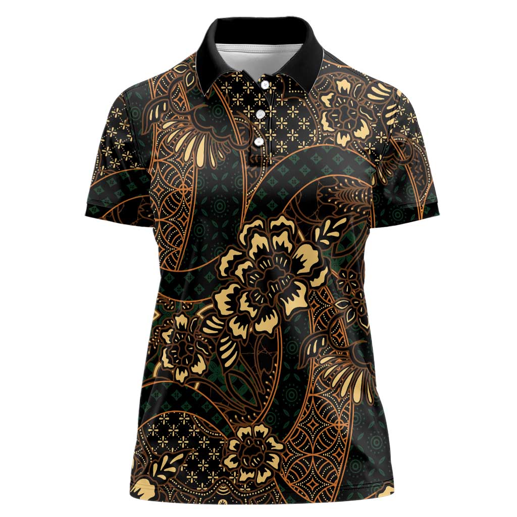 Indonesian Batik Pattern Vintage Brown Women Polo Shirt