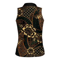 Indonesian Batik Pattern Vintage Brown Women Sleeveless Polo Shirt