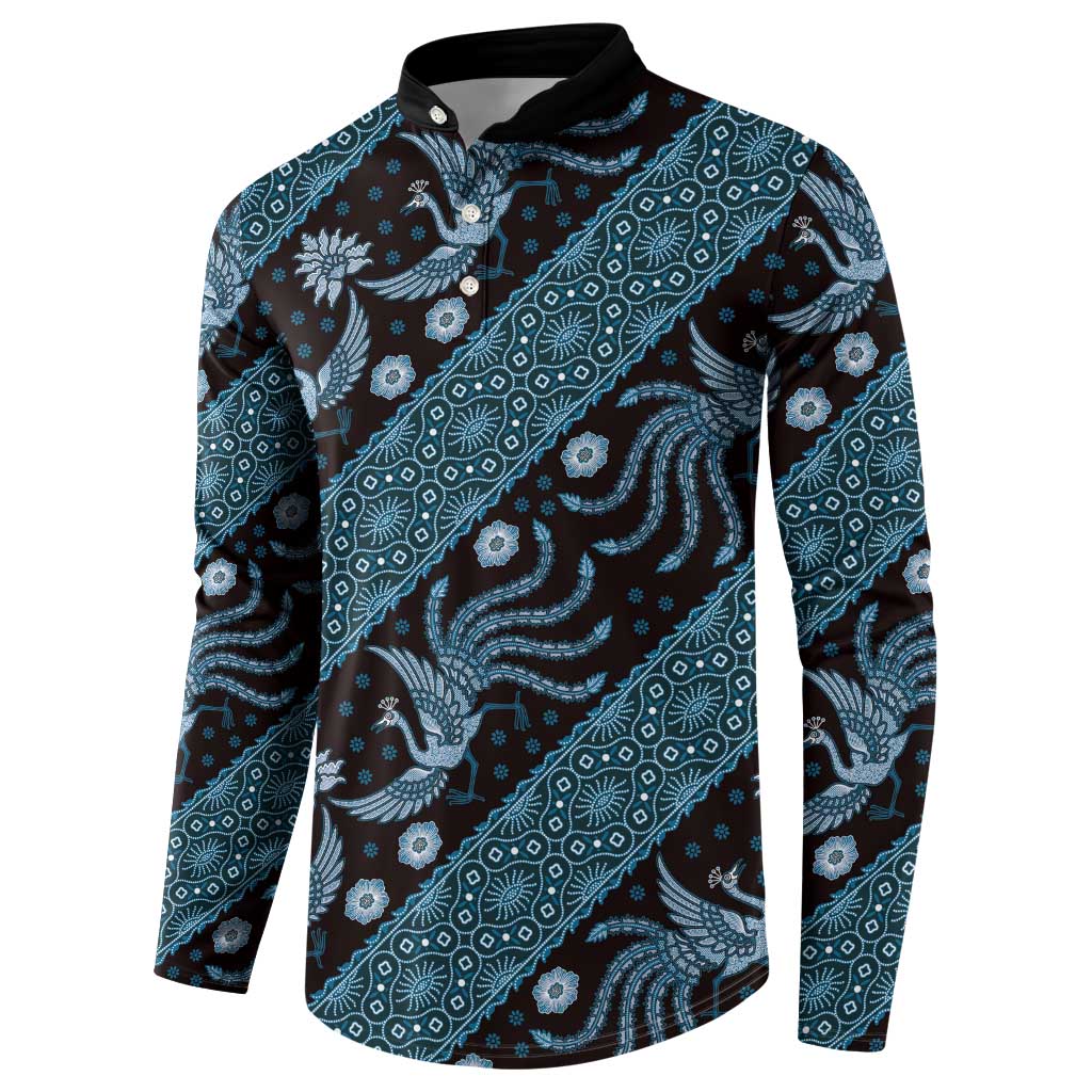 Indonesia Batik Pattern Button Sweatshirt Blue Version