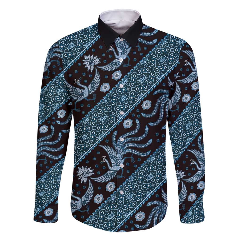 Indonesia Batik Pattern Family Matching Long Sleeve Bodycon Dress and Hawaiian Shirt Blue Version Indonesia Batik Pattern Family Matching Long Sleeve Bodycon Dress and Hawaiian Shirt Blue Version