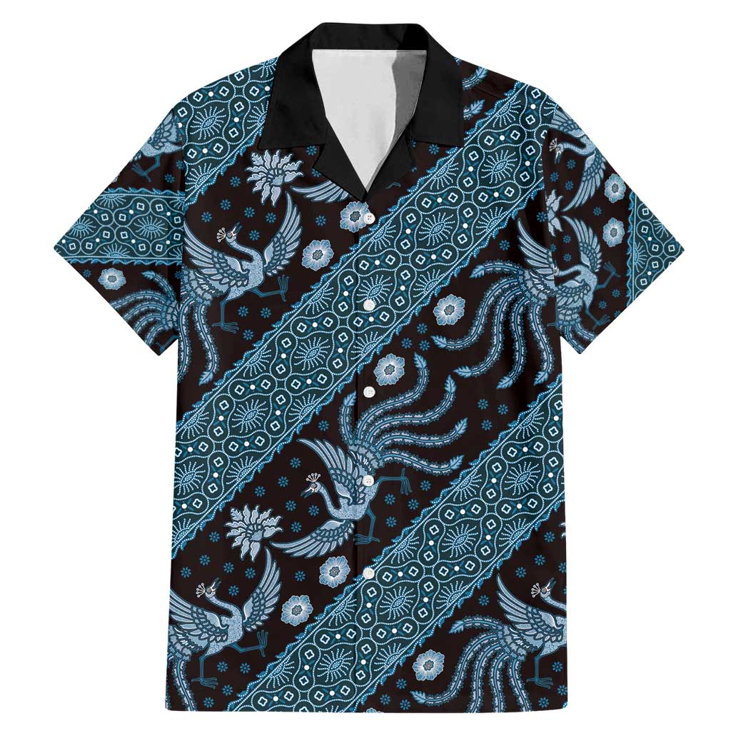 Indonesia Batik Pattern Family Matching Mermaid Dress and Hawaiian Shirt Blue Version