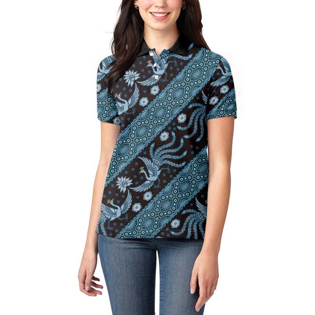 Indonesia Batik Pattern Women Polo Shirt Blue Version