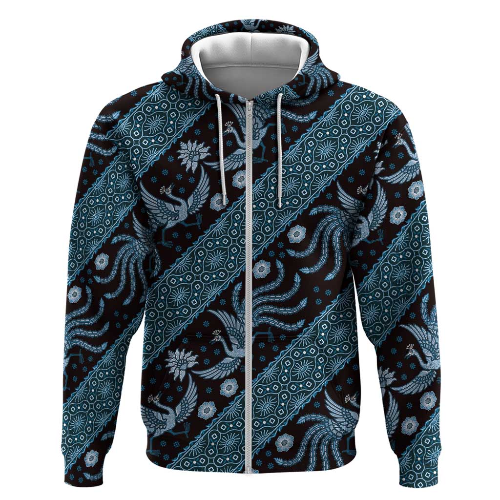 Indonesia Batik Pattern Zip Hoodie Blue Version
