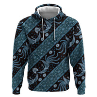 Indonesia Batik Pattern Zip Hoodie Blue Version