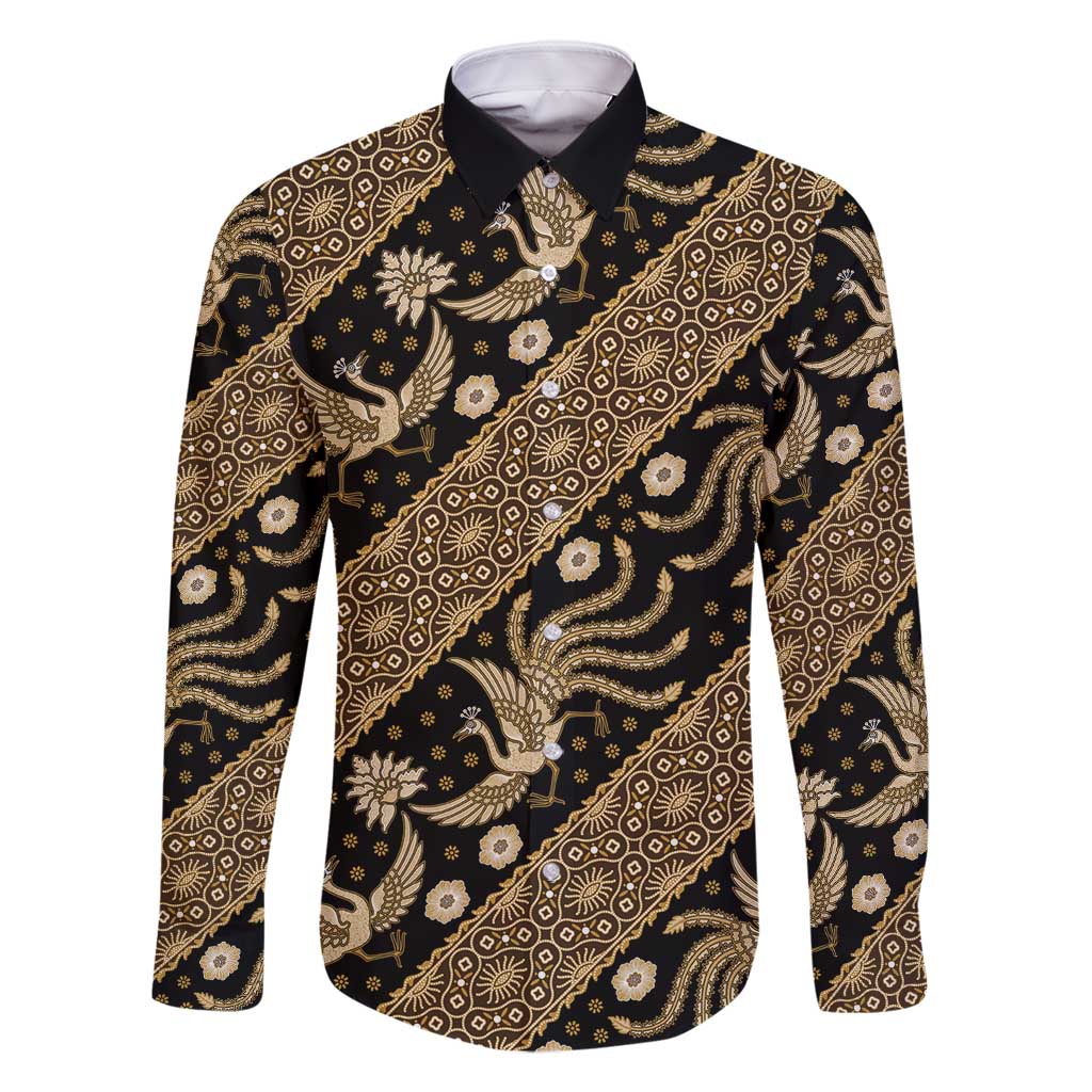 Indonesia Batik Pattern Family Matching Long Sleeve Bodycon Dress and Hawaiian Shirt Gold Version