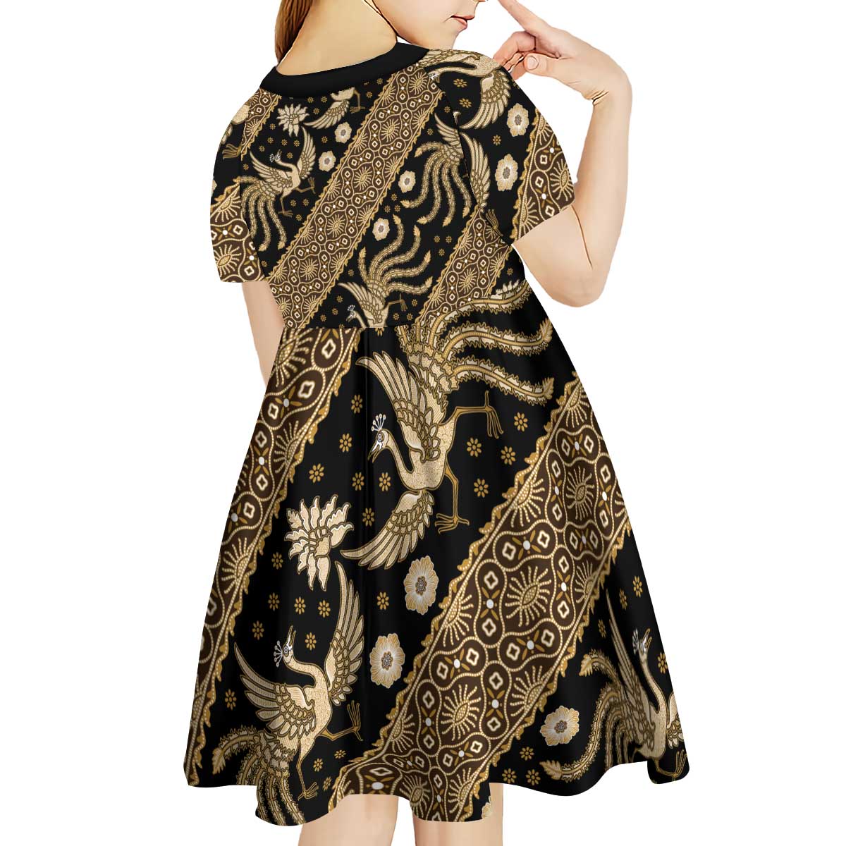 Indonesia Batik Pattern Kid Short Sleeve Dress Gold Version