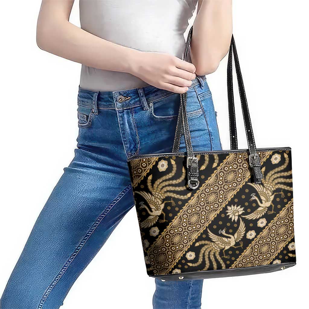 Indonesia Batik Pattern Leather Tote Bag Gold Version