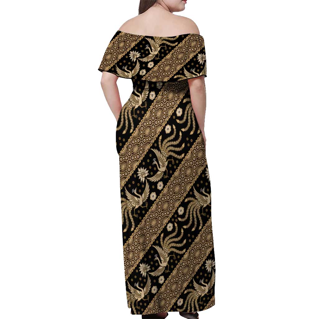 Indonesia Batik Pattern Off Shoulder Maxi Dress Gold Version