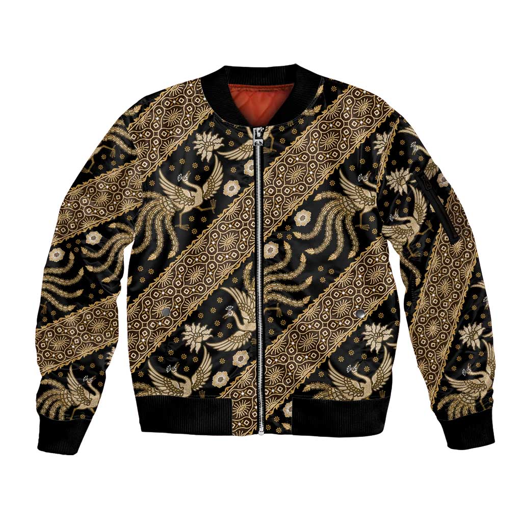 Indonesia Batik Pattern Sleeve Zip Bomber Jacket Gold Version