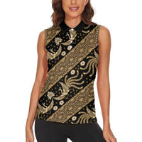 Indonesia Batik Pattern Women Sleeveless Polo Shirt Gold Version