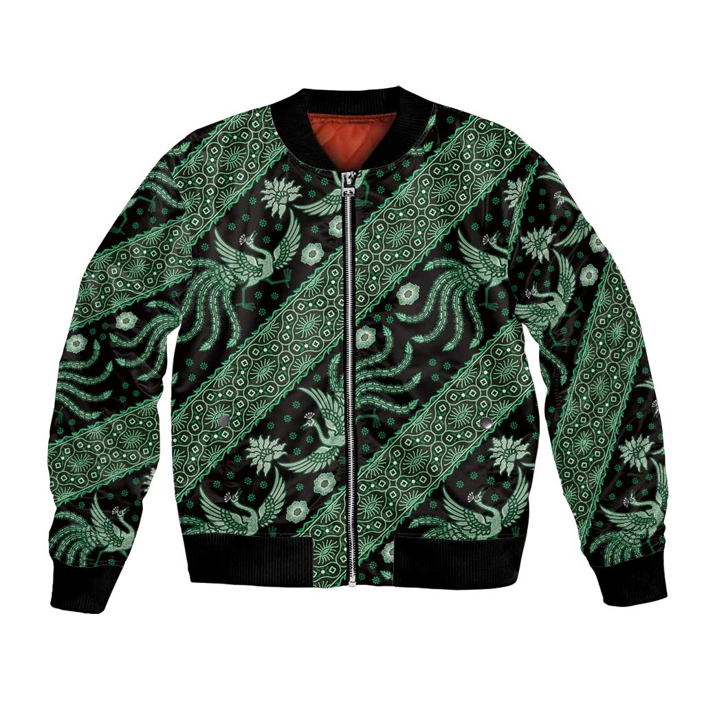 Indonesia Batik Pattern Bomber Jacket Green Version