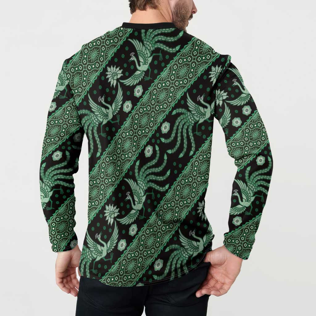Indonesia Batik Pattern Button Sweatshirt Green Version