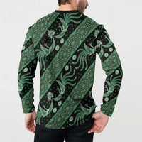 Indonesia Batik Pattern Button Sweatshirt Green Version