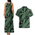 Indonesia Batik Pattern Couples Matching Tank Maxi Dress and Hawaiian Shirt Green Version