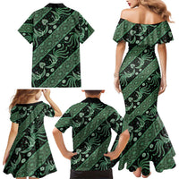 Indonesia Batik Pattern Family Matching Mermaid Dress and Hawaiian Shirt Green Version