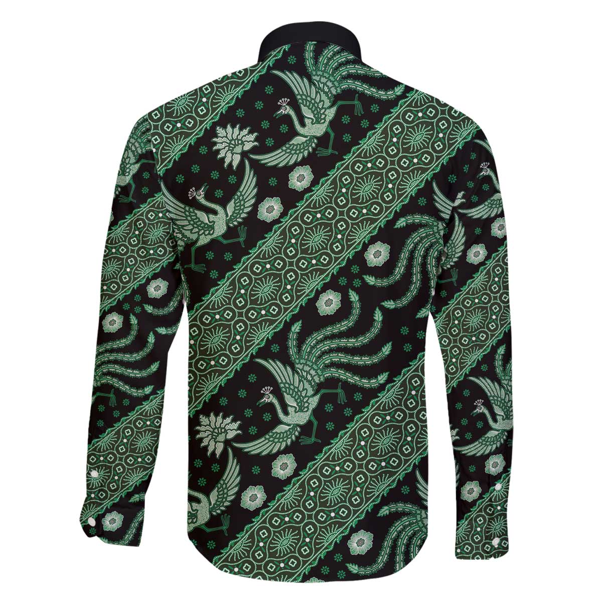 Indonesia Batik Pattern Family Matching Off Shoulder Short Dress and Hawaiian Shirt Green Version
